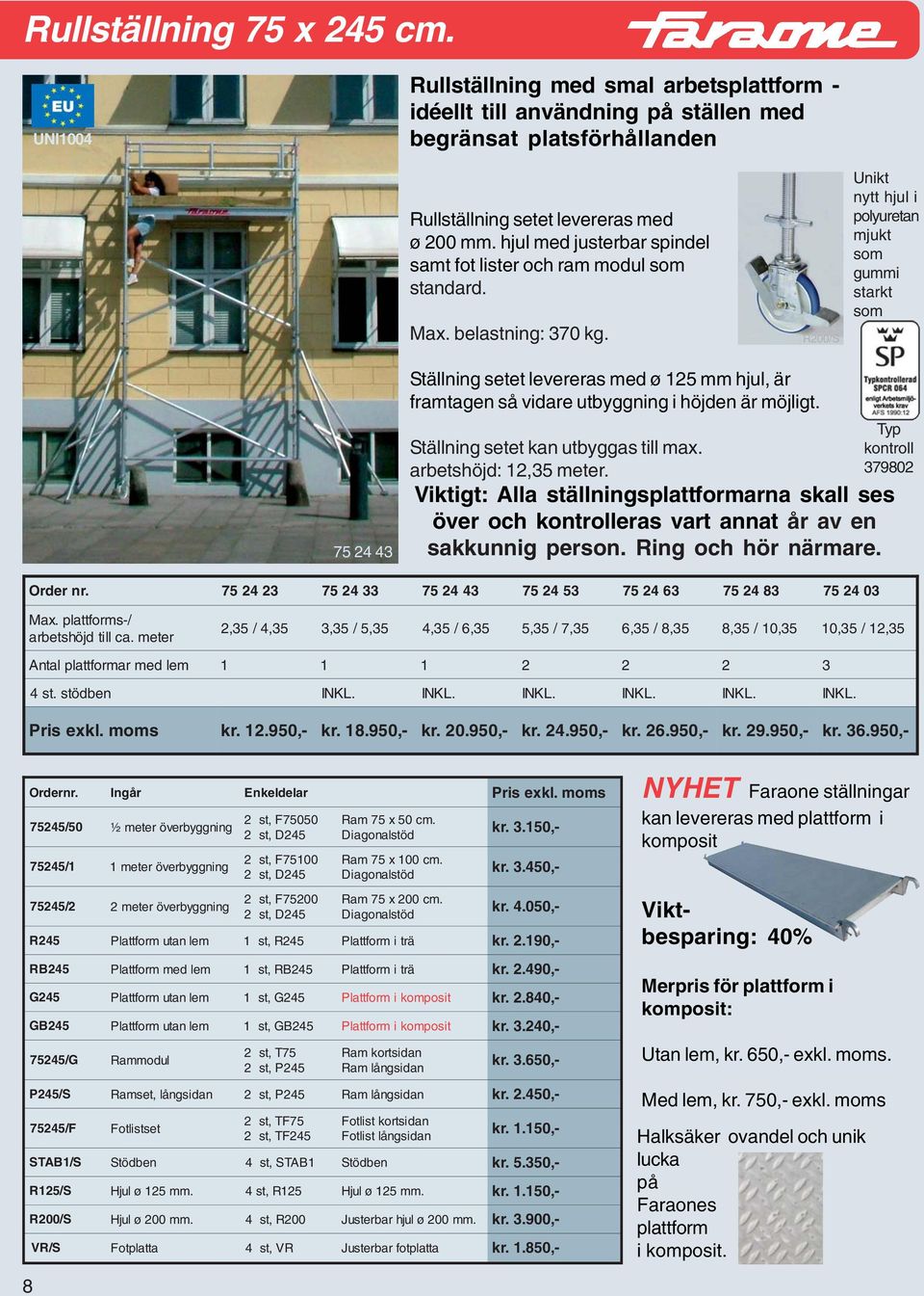 belastning: 370 R200/S Unikt nytt hjul i polyuretan mjukt som gummi starkt som 24 43 Ställning setet levereras med ø 12 mm hjul, är framtagen så vidare utbyggning i höjden är möjligt.