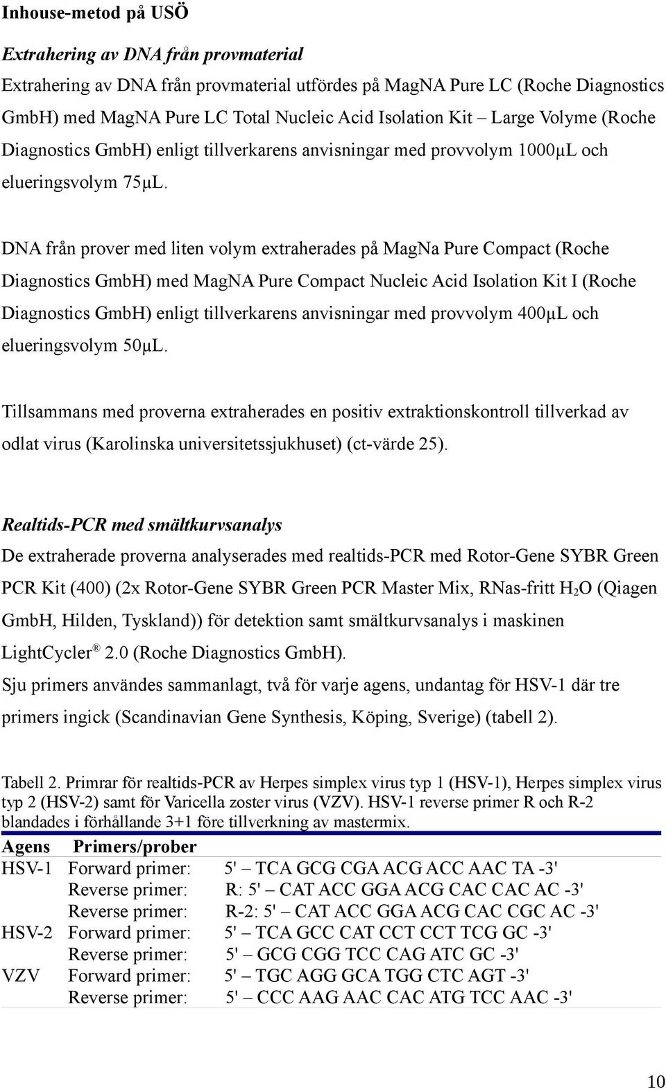 DNA från prover med liten volym extraherades på MagNa Pure Compact (Roche Diagnostics GmbH) med MagNA Pure Compact Nucleic Acid Isolation Kit I (Roche Diagnostics GmbH) enligt tillverkarens