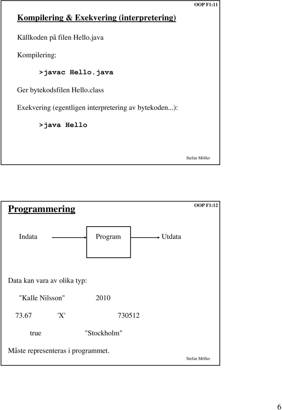 class Exekvering (egentligen interpretering av bytekoden.