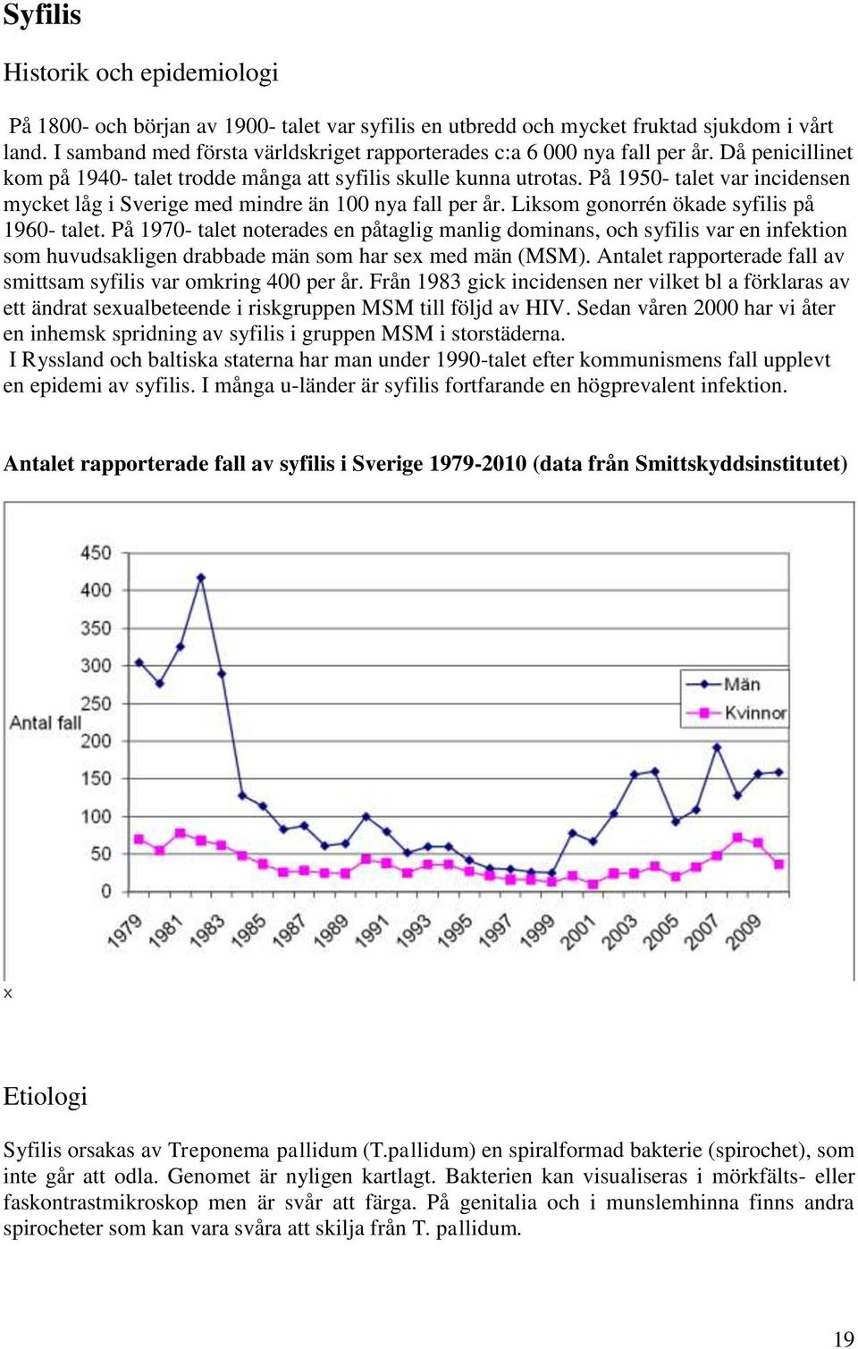 På 1950- talet var incidensen mycket låg i Sverige med mindre än 100 nya fall per år. Liksom gonorrén ökade syfilis på 1960- talet.