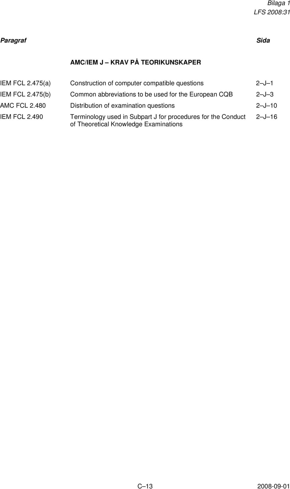 475(b) Common abbreviations to be used for the European CQB 2 J 3 AMC FCL 2.