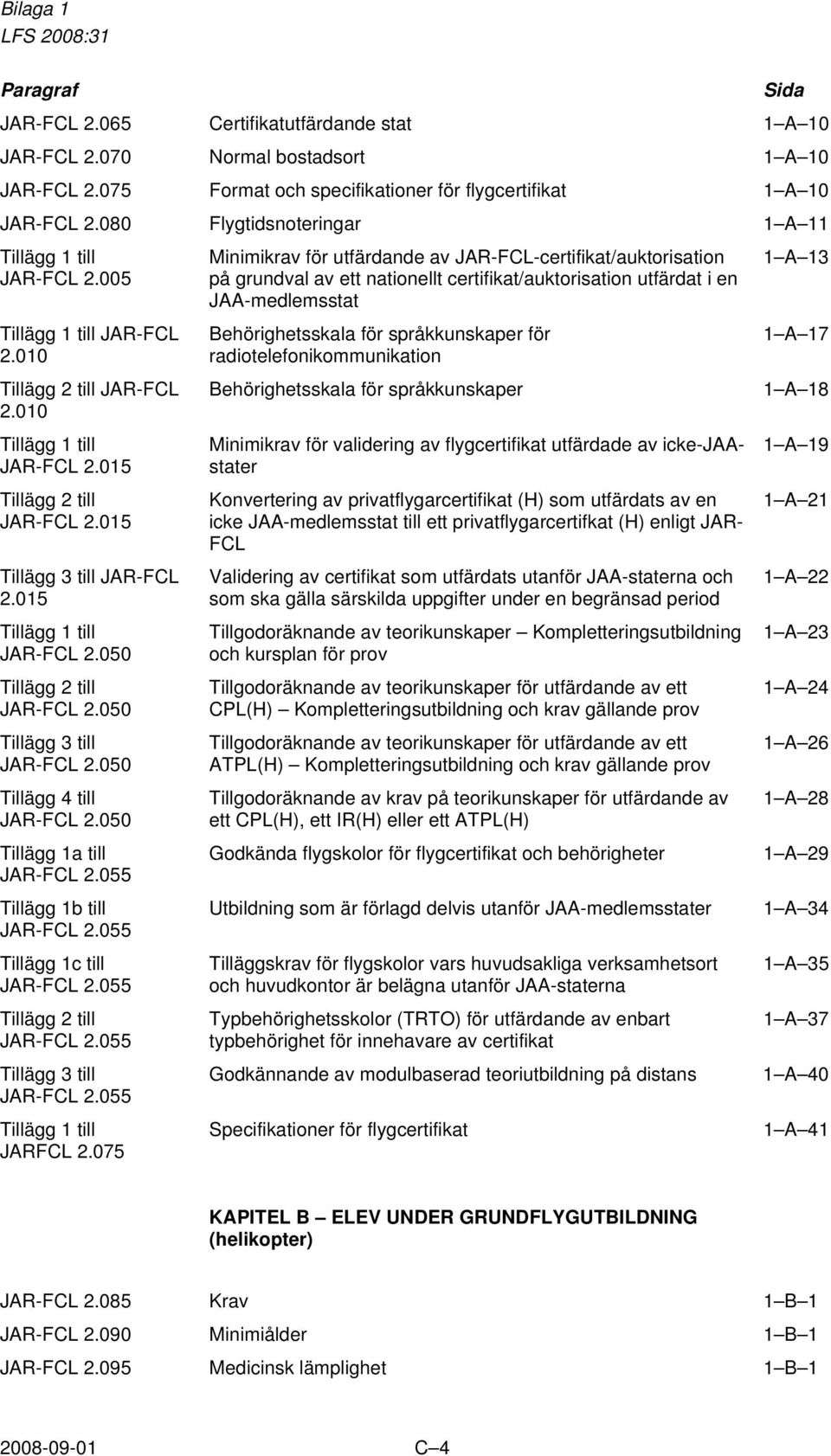 015 Tillägg 1 till JAR-FCL 2.050 Tillägg 2 till JAR-FCL 2.050 Tillägg 3 till JAR-FCL 2.050 Tillägg 4 till JAR-FCL 2.050 Tillägg 1a till JAR-FCL 2.055 Tillägg 1b till JAR-FCL 2.