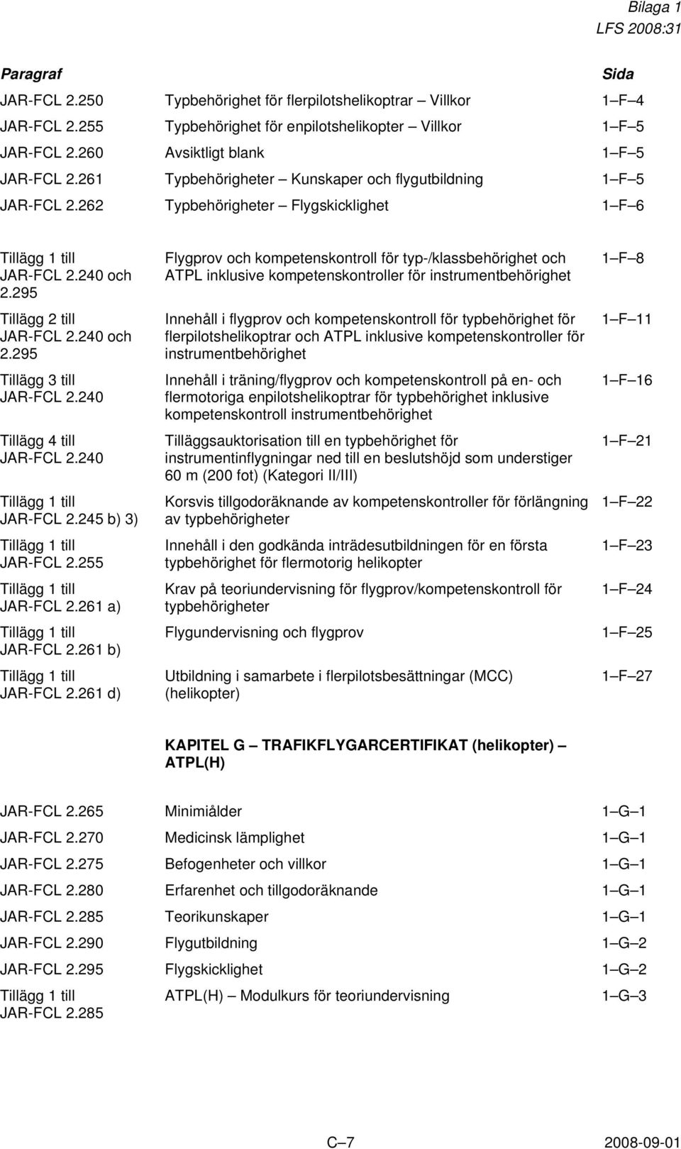 295 Tillägg 2 till JAR-FCL 2.240 och 2.295 Tillägg 3 till JAR-FCL 2.240 Tillägg 4 till JAR-FCL 2.240 Tillägg 1 till JAR-FCL 2.245 b) 3) Tillägg 1 till JAR-FCL 2.255 Tillägg 1 till JAR-FCL 2.