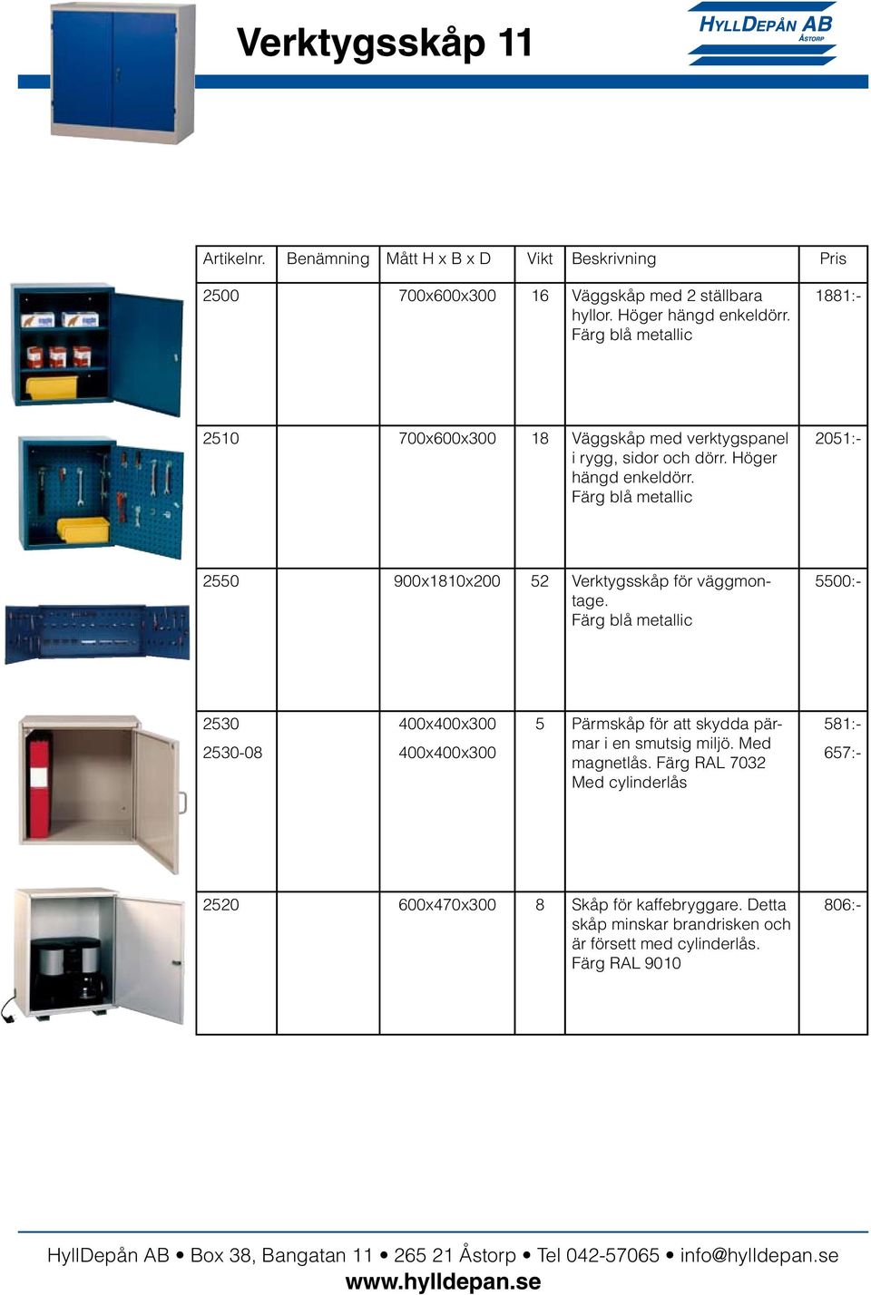 1881:- 2051:- 2550 900x1810x200 52 Verktygsskåp för väggmontage.