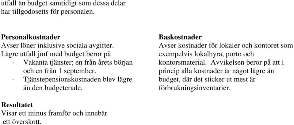 - Tjänstepensionskostnaden blev lägre än den budgeterade.