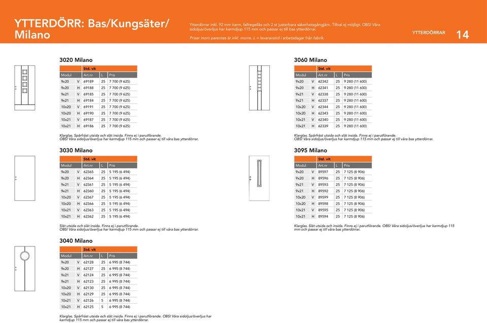 YTTERDÖRRAR 14 3020 Milano 69189 25 7 700 (9 625) 69188 25 7 700 (9 625) 69185 25 7 700 (9 625) 69184 25 7 700 (9 625) 69191 25 7 700 (9 625) 69190 25 7 700 (9 625) 69187 25 7 700 (9 625) 69186 25 7