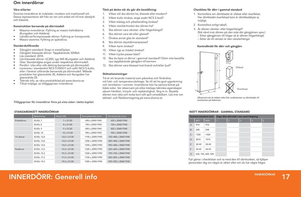 Massiv stomme: Fyllning av spånskiva. Standardutförande Gångjärn standard: Snap-in metall/plast. Gångjärn klassade dörrar: Tappbärande 3248x4. Lås standard: 2014.