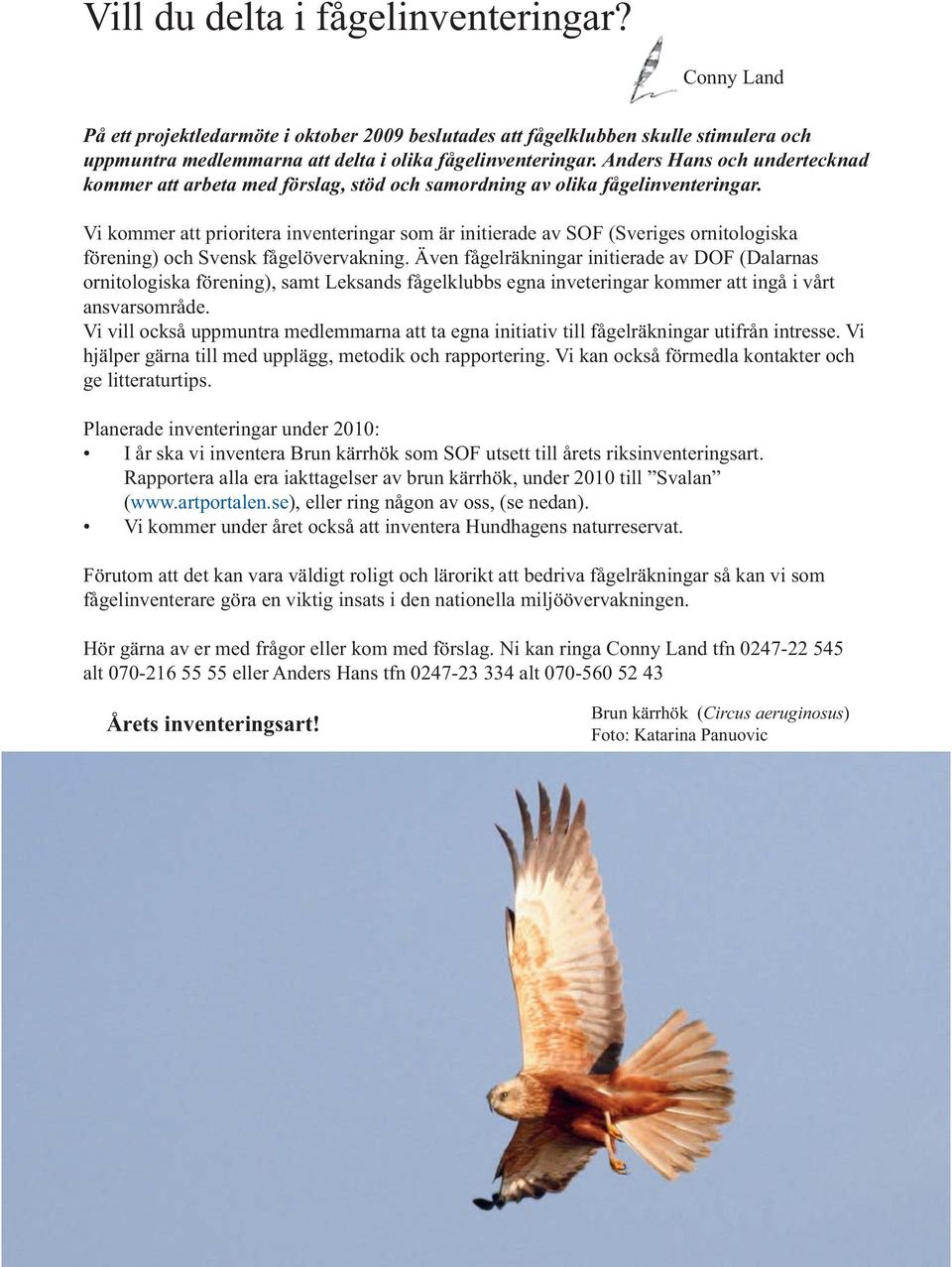 Vi kommer att prioritera inventeringar som är initierade av SOF (Sveriges ornitologiska förening) och Svensk fågelövervakning.