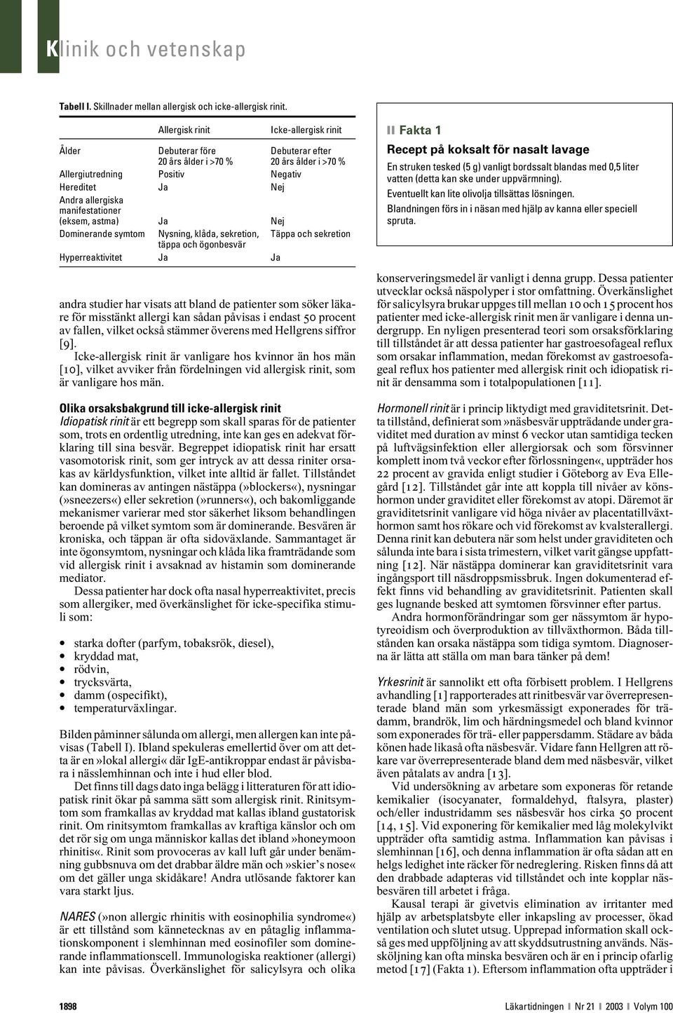 siffror [9]. Icke-allergisk rinit är vanligare hos kvinnor än hos män [10], vilket avviker från fördelningen vid allergisk rinit, som är vanligare hos män.