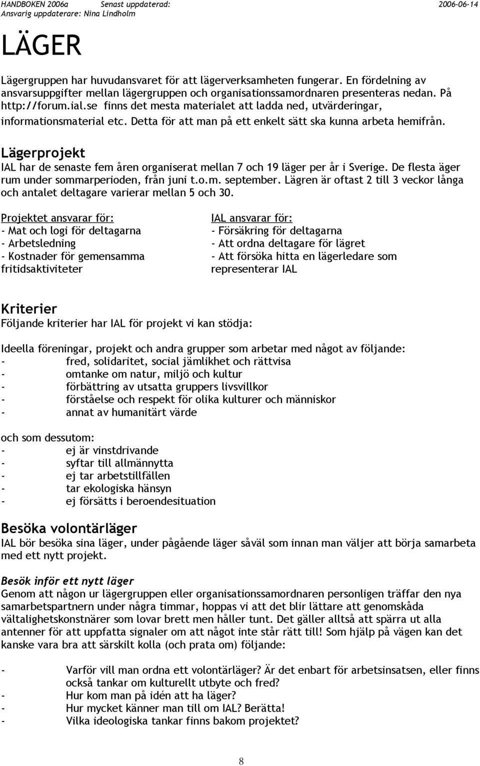 Lägerprojekt IAL har de senaste fem åren organiserat mellan 7 och 19 läger per år i Sverige. De flesta äger rum under sommarperioden, från juni t.o.m. september.