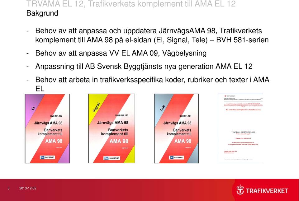 AMA 09, Vägbelysning - Anpassning till AB Svensk Byggtjänsts nya generation AMA EL 12 -
