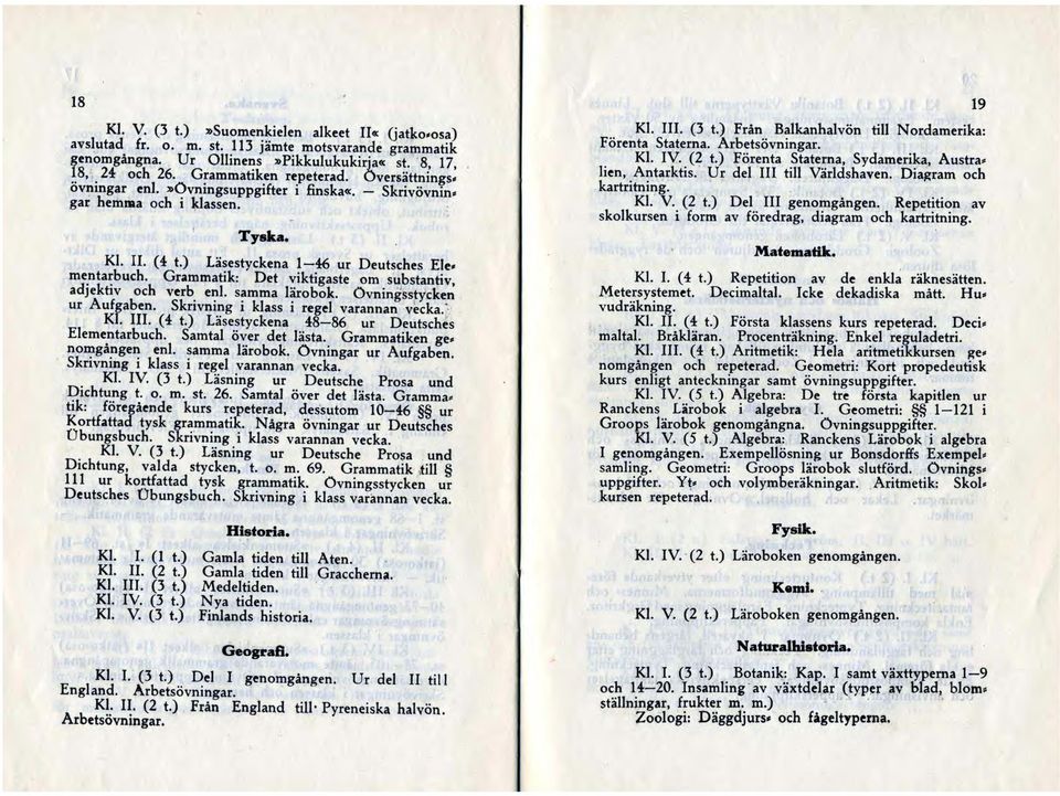 Grammatik: Det viktigaste om substantiv, adjektiv och verb. et,tl. s~mma l~robok. Ovningss,tycken ur Aufgaben. SkrIvm.~g l klass l regel varannan vecka.;,' Kl. III. (4 t.