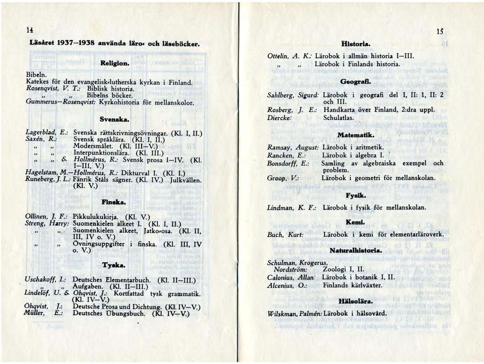 ) Interpunktionslära. (Kl. III.) s.. Hollmerus., R.:. Svens~ prosa l-iv. (Kl. I-III, V.) Hagelstam, M.-Hollmerus, R.: Dikturval I. (Kl. L) Runeberg,]. L.: Fänrik Ståls sägner. (Kl. IV.) Julkvällen.