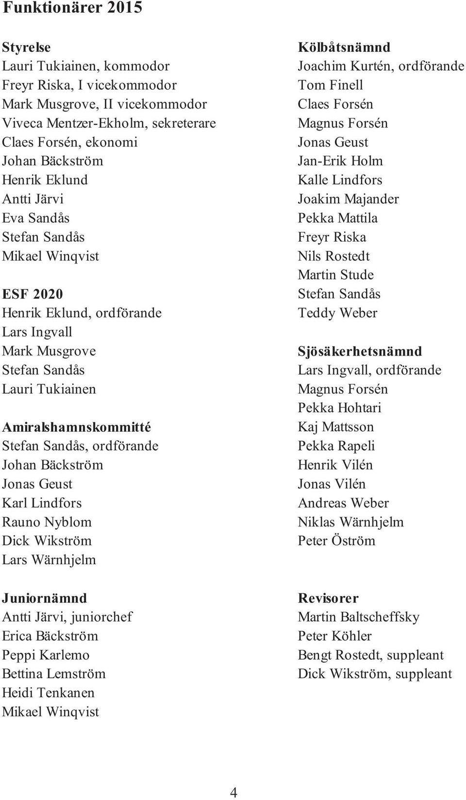 Bäckström Jonas Geust Karl Lindfors Rauno Nyblom Dick Wikström Lars Wärnhjelm Juniornämnd Antti Järvi, juniorchef Erica Bäckström Peppi Karlemo Bettina Lemström Heidi Tenkanen Mikael Winqvist