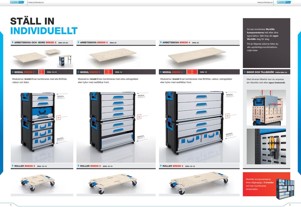 3 Modul bredd 4 SIDA 10 13 SIDA 14 SIDA 15 Sidor och tillbehör från SIDA 24 Modulerna i bredd 2 kan kombineras med alla BOXXar, väskor och lådor.