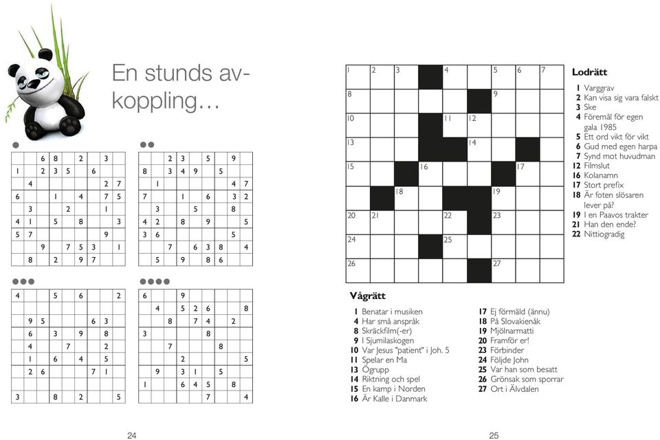 5 11 Spelar en Ma 13 Ögrupp 14 Riktning och spel 15 En kamp i Norden 16 Är Kalle i Danmark 17 Ej förmäld (ännu) 18 På Slovakienåk 19 Mjölnarmatti 20 Framför er!