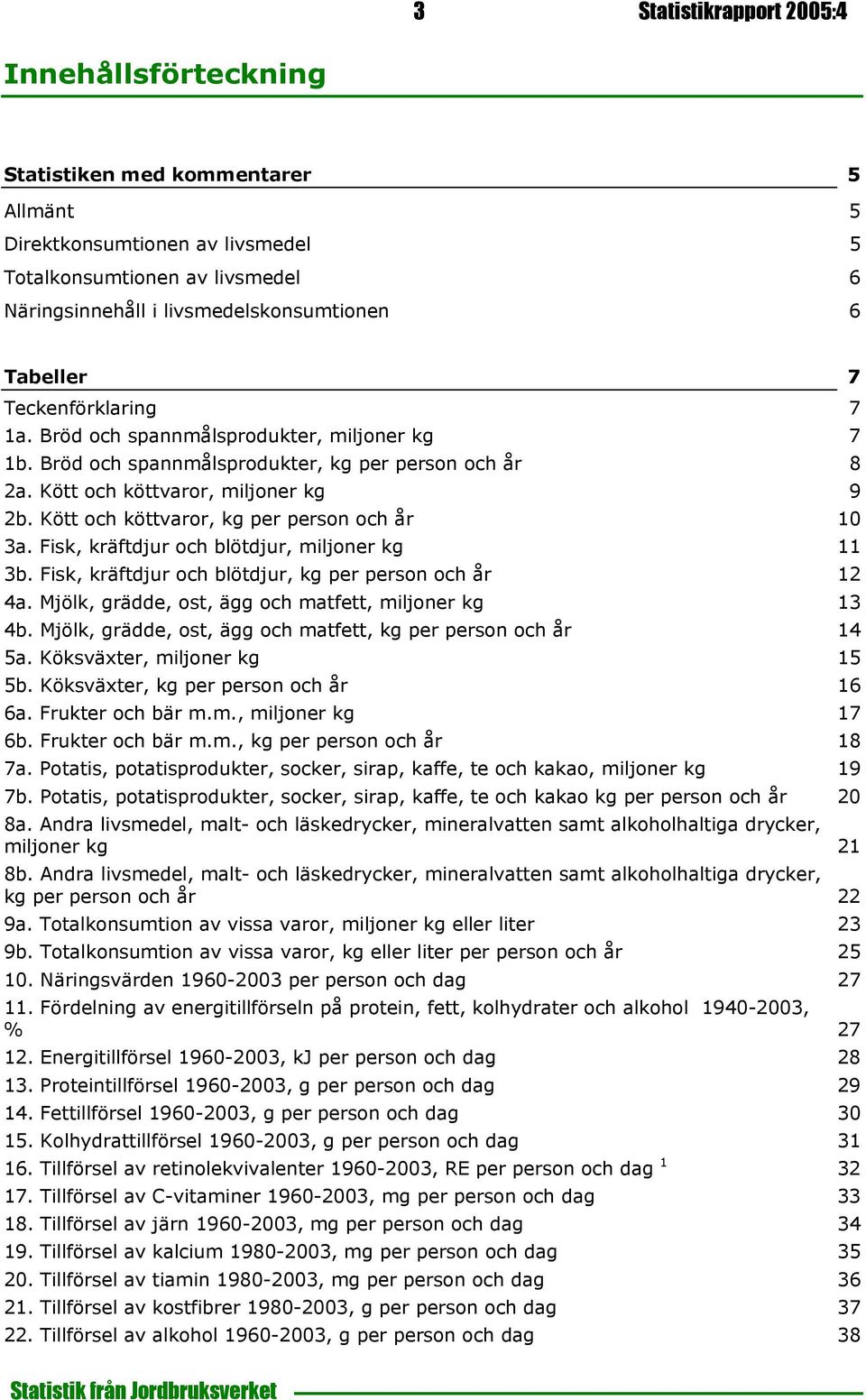 Kött och köttvaror, kg per person och år 10 3a. Fisk, kräftdjur och blötdjur, miljoner kg 11 3b. Fisk, kräftdjur och blötdjur, kg per person och år 12 4a.