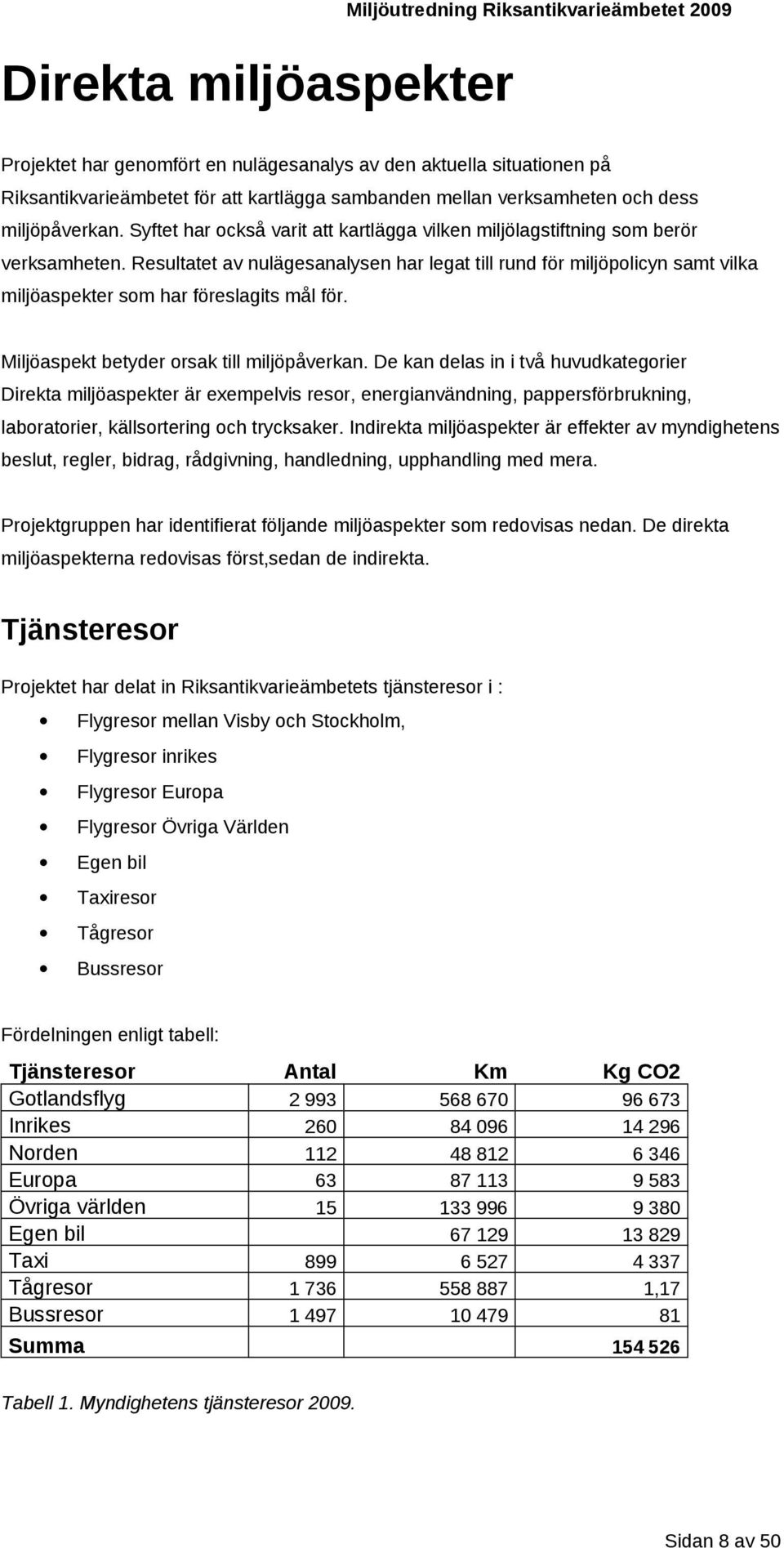 Resultatet av nulägesanalysen har legat till rund för miljöpolicyn samt vilka miljöaspekter som har föreslagits mål för. Miljöaspekt betyder orsak till miljöpåverkan.