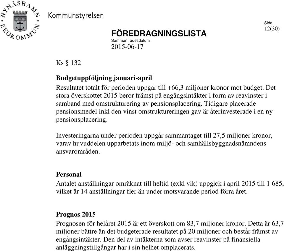 Tidigare placerade pensionsmedel inkl den vinst omstruktureringen gav är återinvesterade i en ny pensionsplacering.