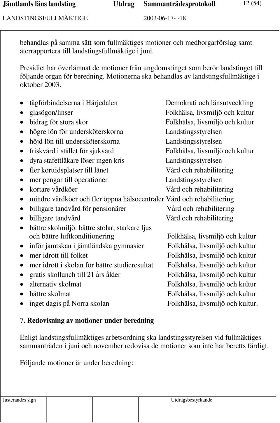 tågförbindelserna i Härjedalen Demokrati och länsutveckling glasögon/linser Folkhälsa, livsmiljö och kultur bidrag för stora skor Folkhälsa, livsmiljö och kultur högre lön för undersköterskorna