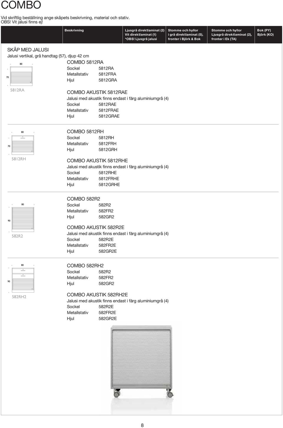 Ljusgrå jalusi fronter i Björk & Bok fronter i Ek (TA) SKÅP MED JALUSI Jalusi vertikal, grå handtag (57), djup 42 cm COMBO 5812RA 5812RA Metallstativ 5812FRA 5812GRA 5812RA COMBO AKUSTIK 5812RAE