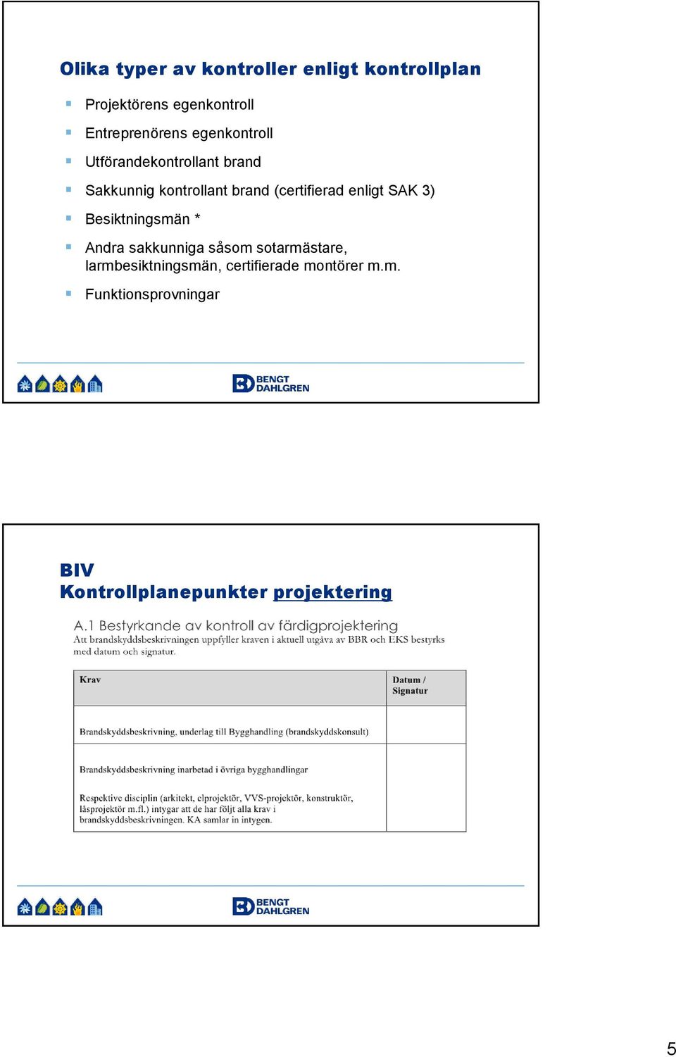 (certifierad enligt SAK 3) Besiktningsmän * Andra sakkunniga såsom sotarmästare,