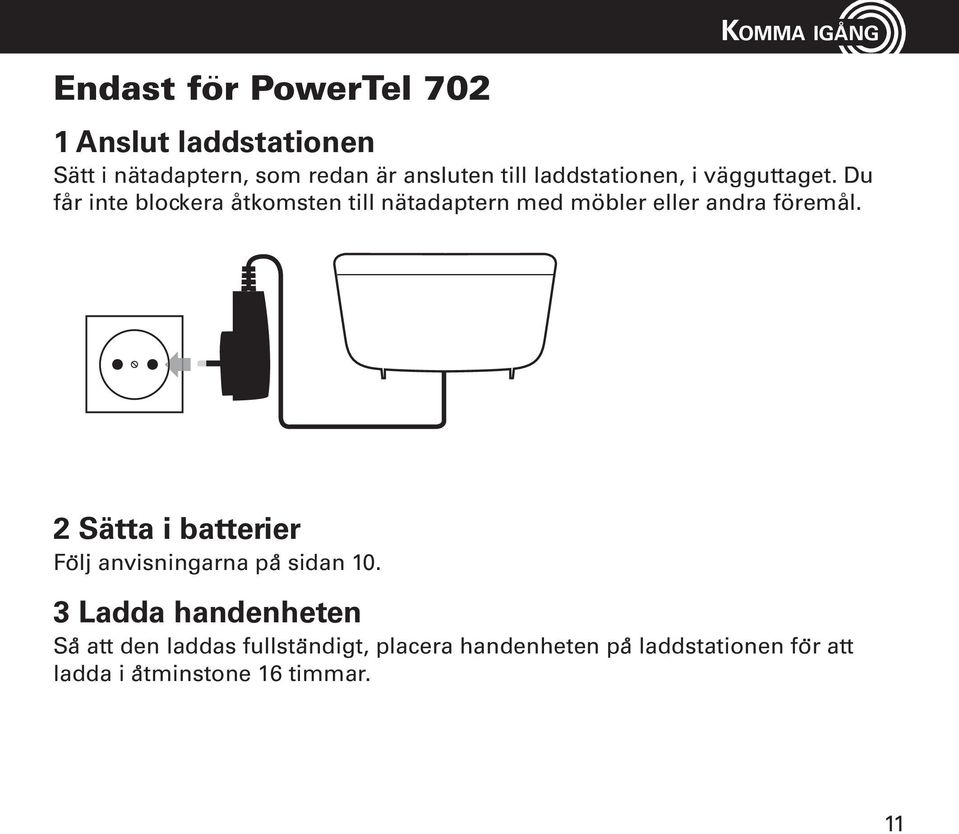 Du får inte blockera åtkomsten till nätadaptern med möbler eller andra föremål.