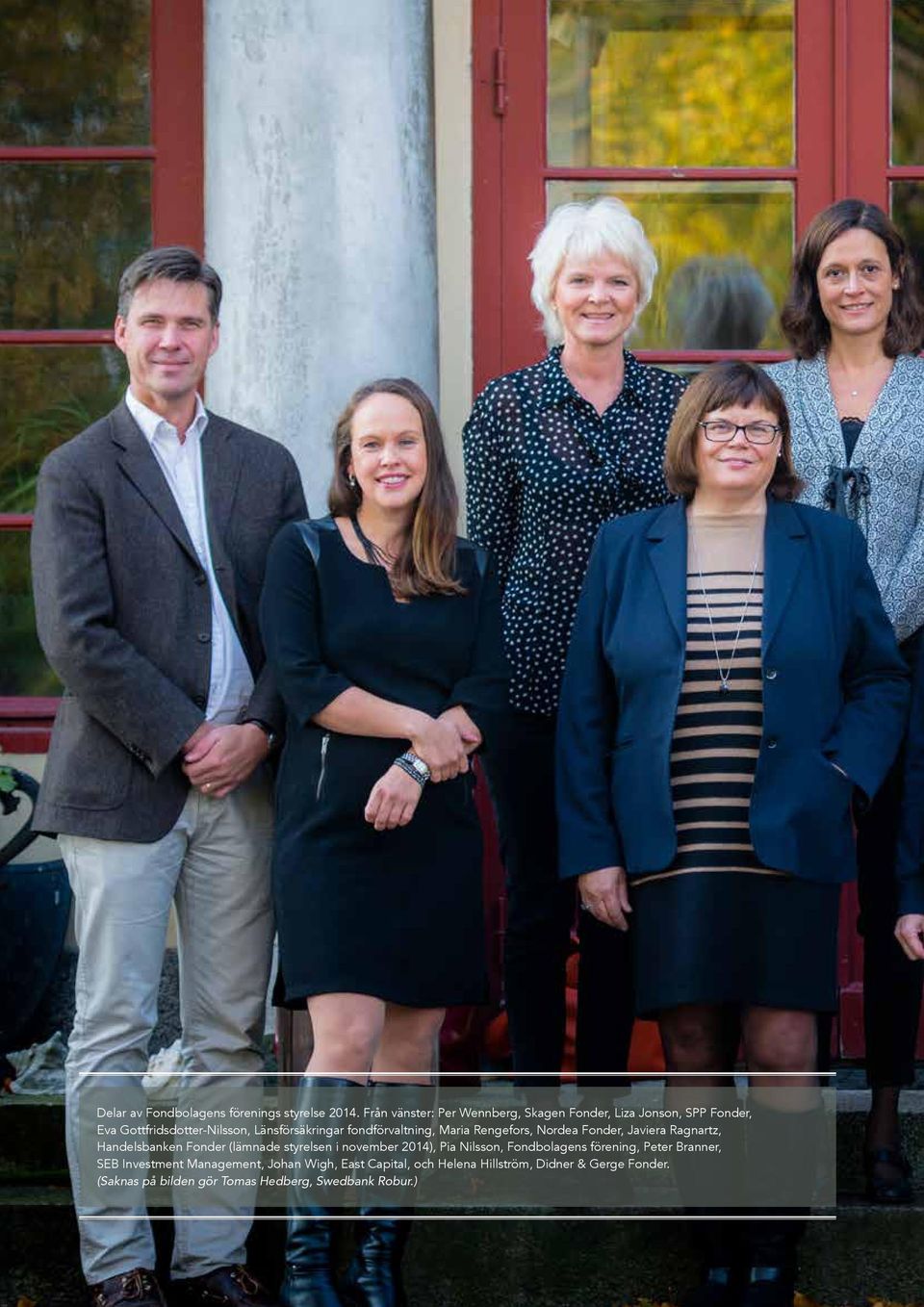 Maria Rengefors, Nordea Fonder, Javiera Ragnartz, Handelsbanken Fonder (lämnade styrelsen i november 2014), Pia Nilsson,