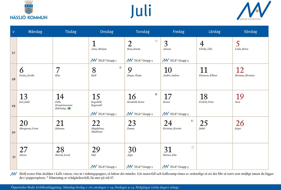 Fredrik, Fritz 19 Sara 30 20 Margareta, Greta 21 Johanna TGA* Grupp 1 TGA* Grupp 2 TGA* Grupp 3 22 Magdalena, Madeleine 23 Emma 24 Kristina, Kerstin 25 Jakob 26 Jesper 31 27 Marta 28 Botvid, Seved 29