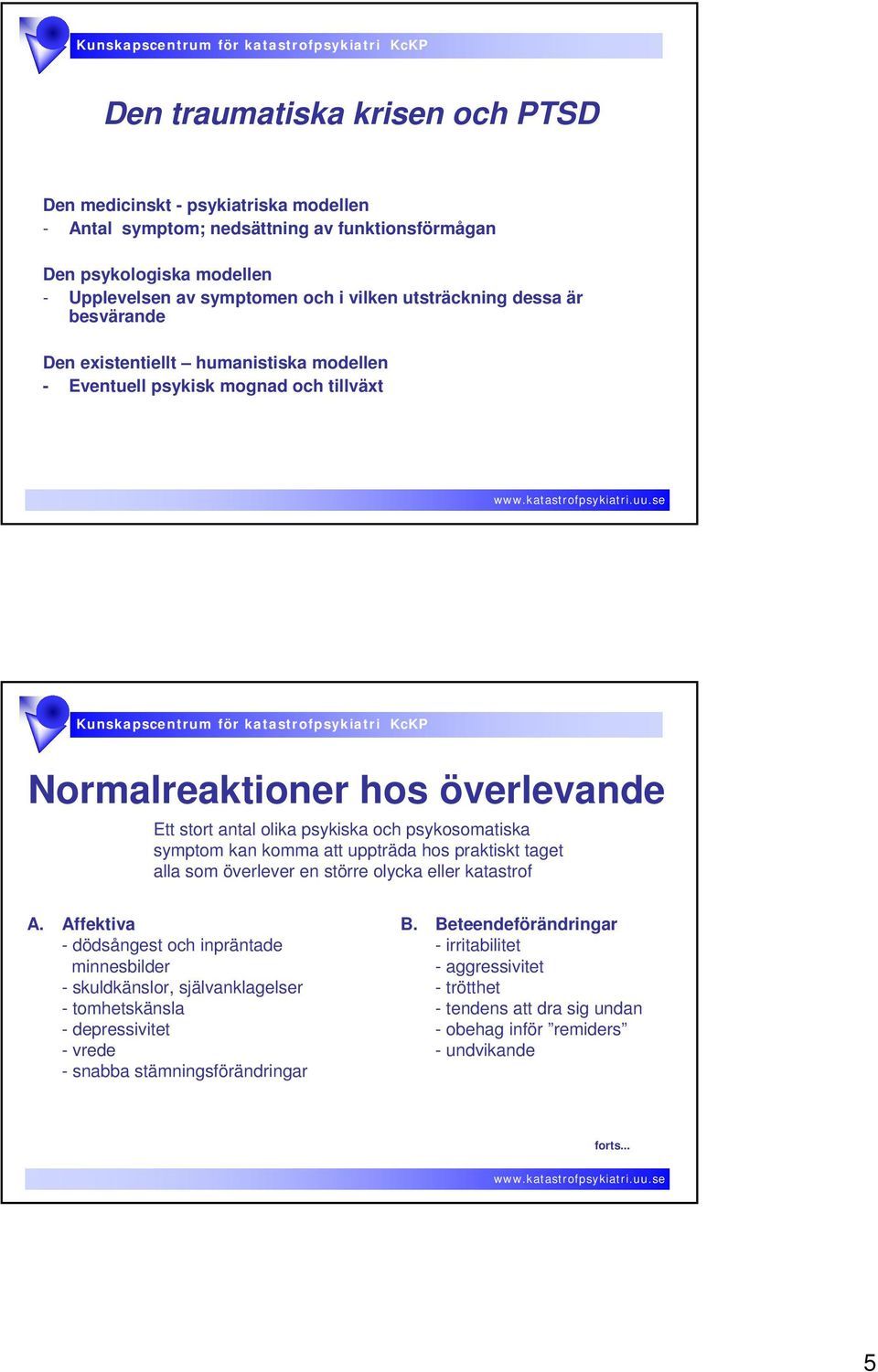 symptom kan komma att uppträda hos praktiskt taget alla som överlever en större olycka eller katastrof A.