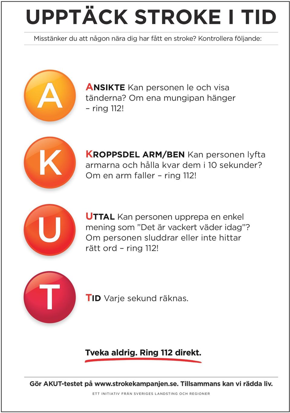 UTTAL Kan personen upprepa en enkel mening som Det är vackert väder idag? Om personen sluddrar eller inte hittar rätt ord ring 112!