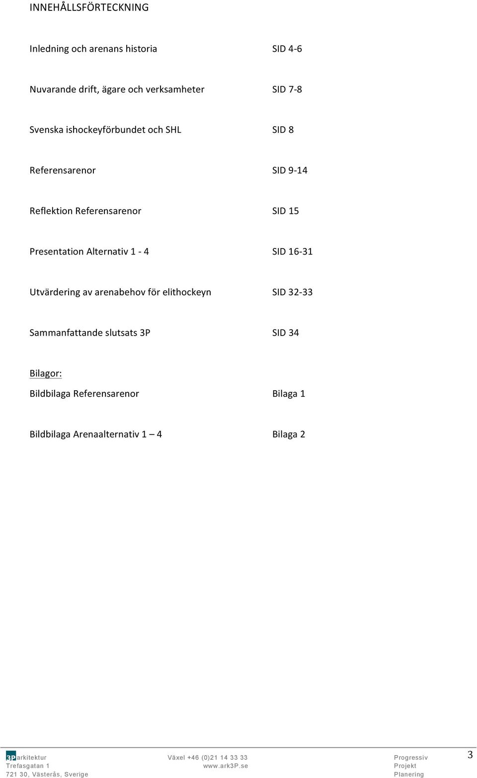 Presentation Alternativ 1-4 SID 16-31 Utvärdering av arenabehov för elithockeyn SID 32-33