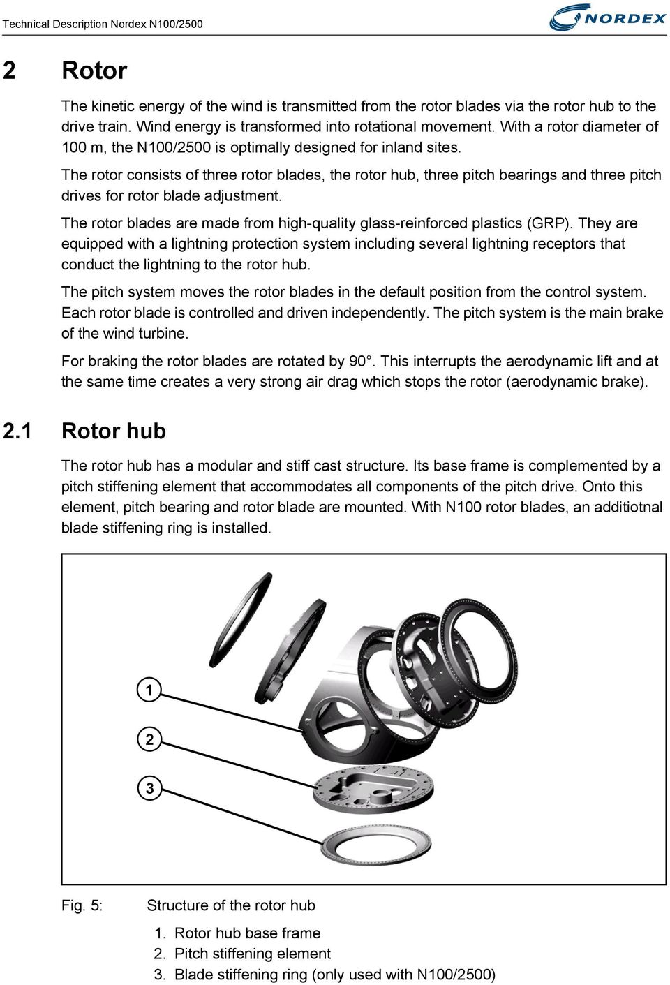 The rotor consists of three rotor blades, the rotor hub, three pitch bearings and three pitch drives for rotor blade adjustment.