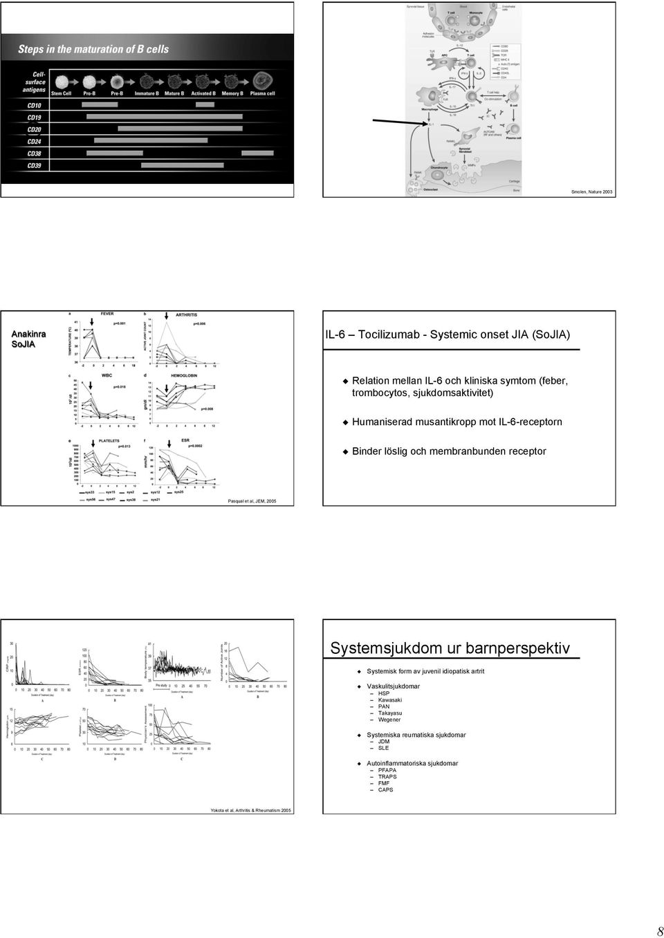 JEM, 2005 Systemsjukdom ur barnperspektiv Systemisk form av juvenil idiopatisk artrit Vaskulitsjukdomar HSP Kawasaki PAN Takayasu