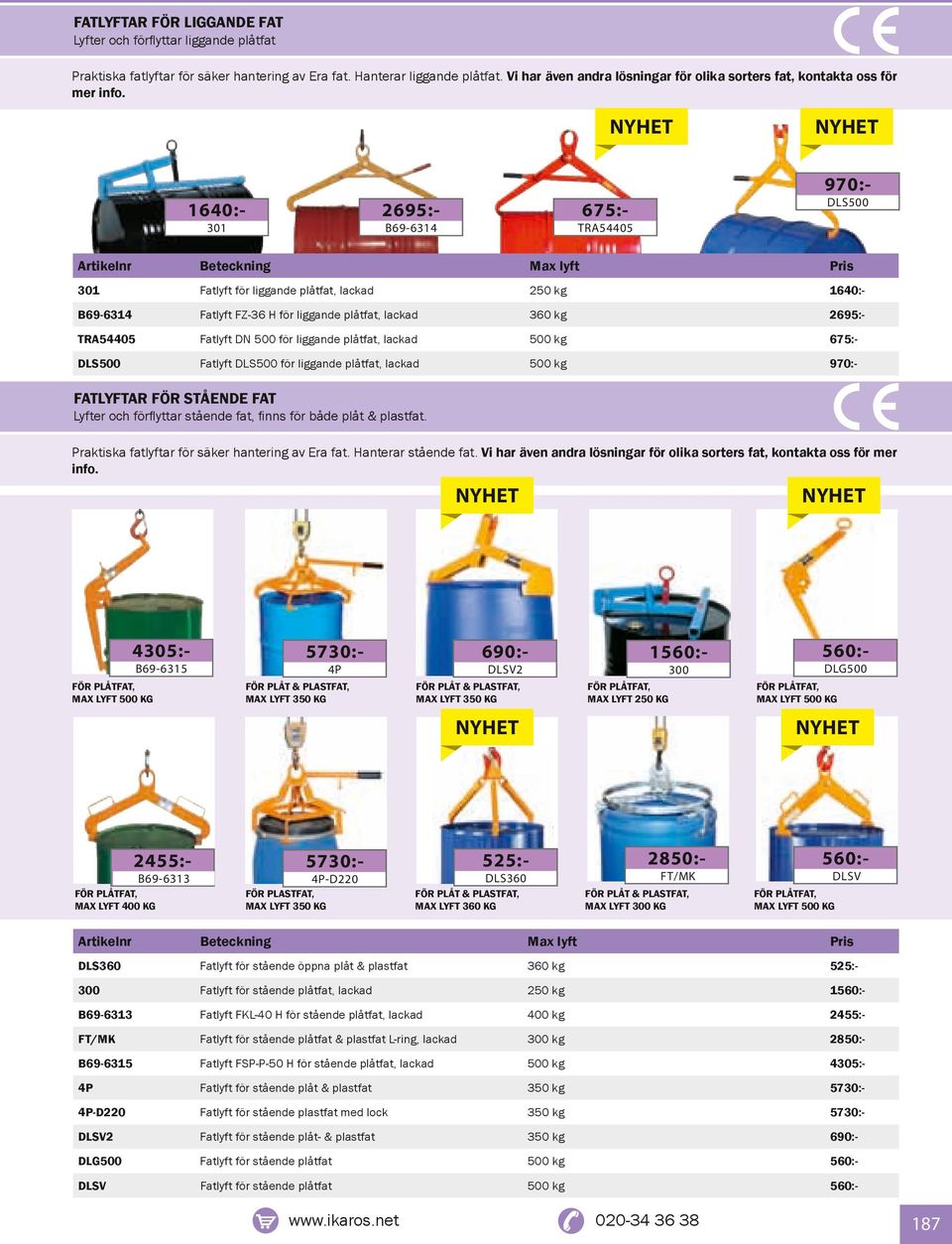 970:- 1640:- 2695:- 301 DLS500 675:- B69-6314 TRA54405 Max lyft 301 Fatlyft för liggande plåtfat, lackad 250 kg 1640:- B69-6314 Fatlyft FZ-36 H för liggande plåtfat, lackad 360 kg 2695:- TRA54405