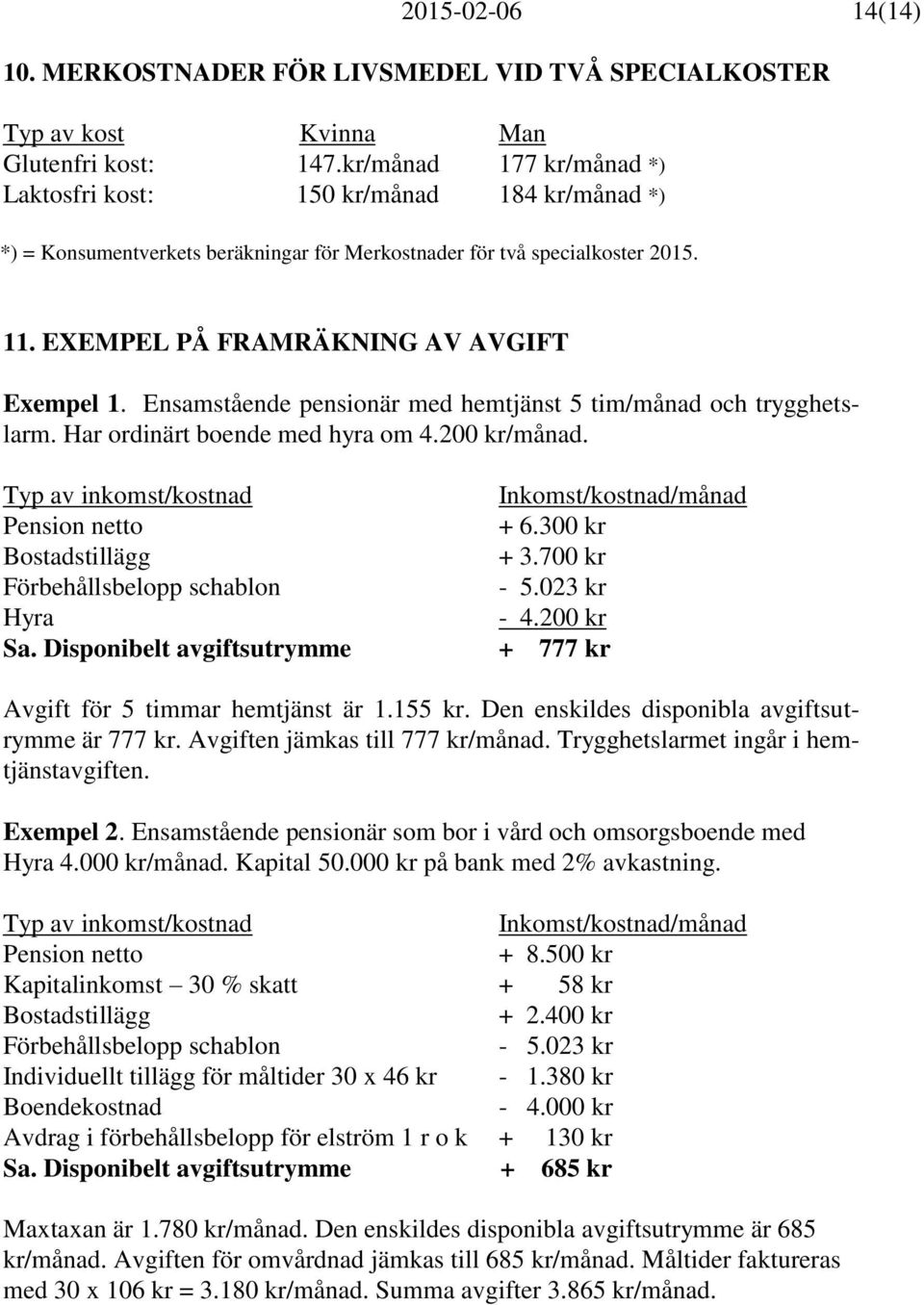 Ensamstående pensionär med hemtjänst 5 tim/månad och trygghetslarm. Har ordinärt boende med hyra om 4.200 kr/månad.