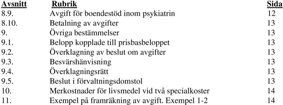 Överklagning av beslut om avgifter 13 9.3. Besvärshänvisning 13 9.4. Överklagningsrätt 13 9.5.