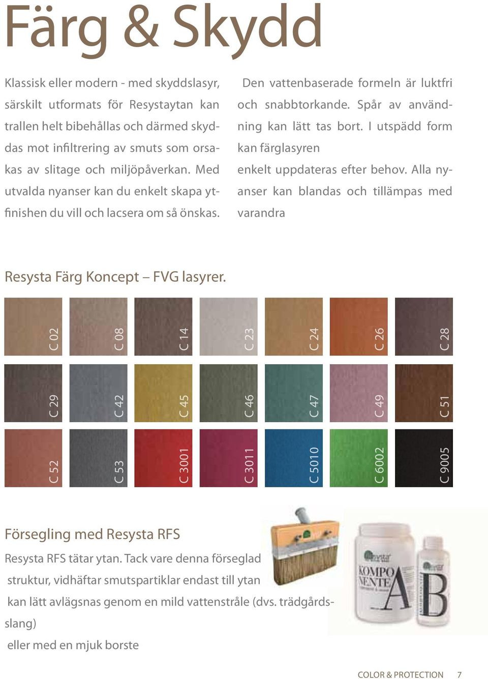 I utspädd form kan färglasyren enkelt uppdateras efter behov. Alla nyanser kan blandas och tillämpas med varandra Resysta Färg Koncept FVG lasyrer.
