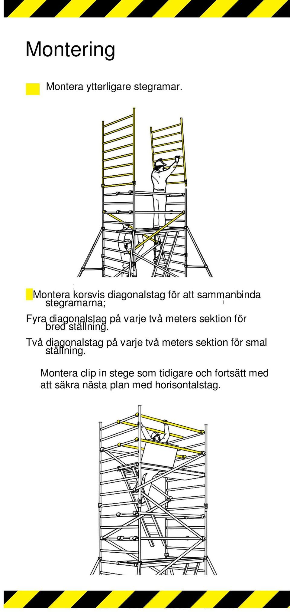 på varje två meters sektion för bred ställning.