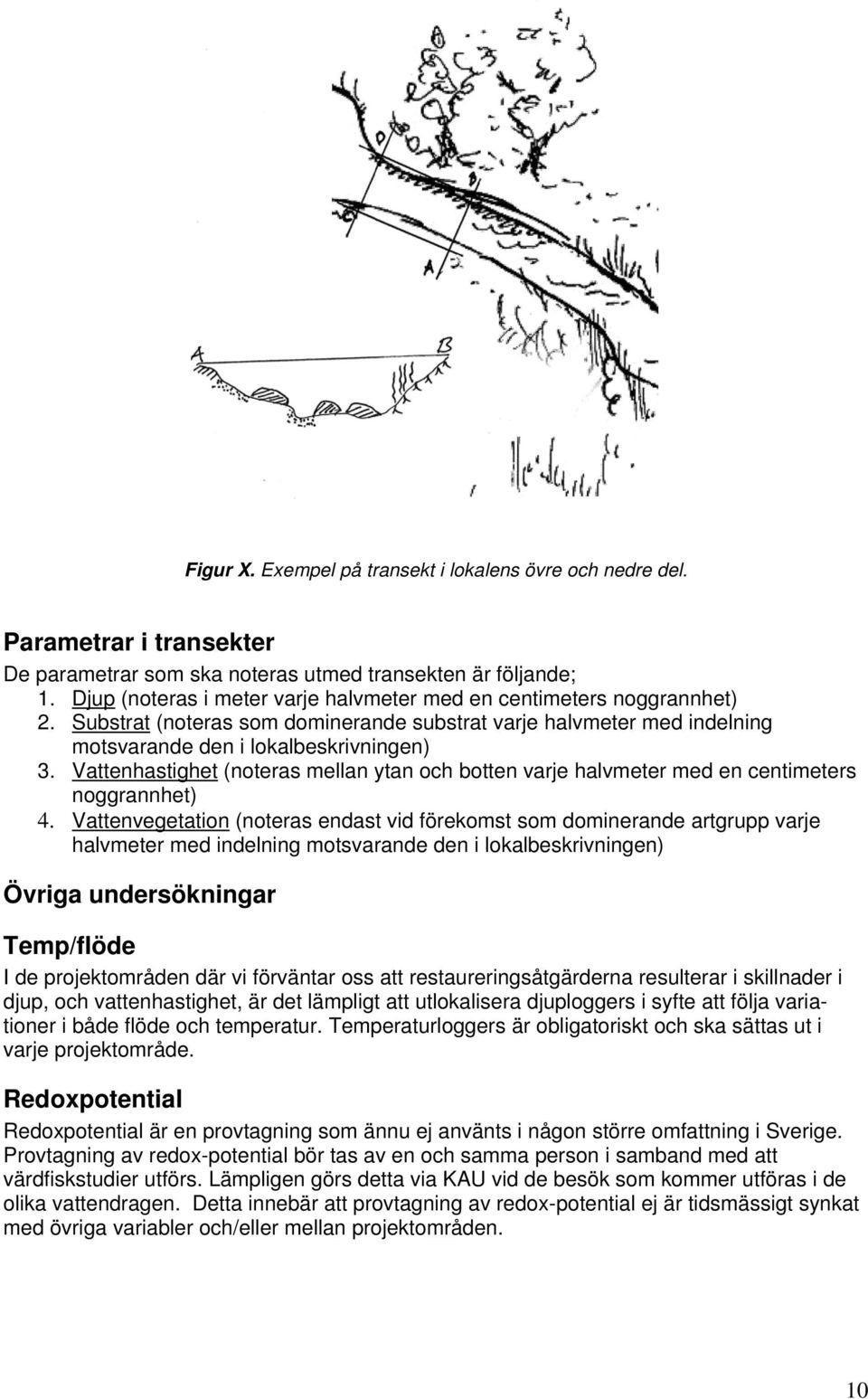 Vattenhastighet (noteras mellan ytan och botten varje halvmeter med en centimeters noggrannhet) 4.