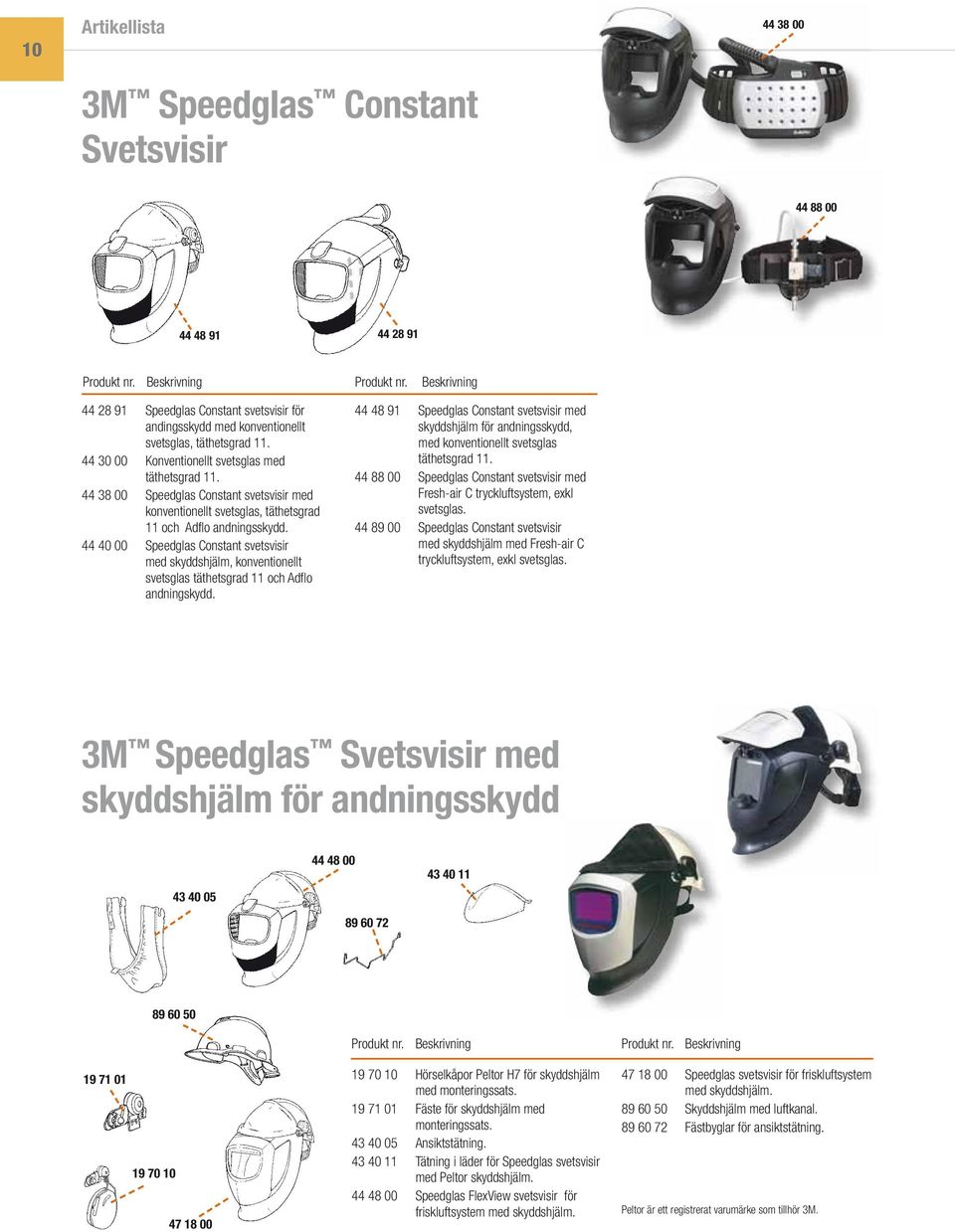 44 40 00 Speedglas Constant svetsvisir med skyddshjälm, konventionellt svetsglas täthetsgrad 11 och Adflo andningskydd.