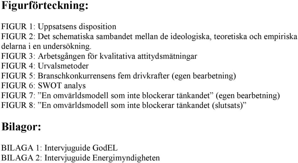 FIGUR 3: Arbetsgången för kvalitativa attitydsmätningar FIGUR 4: Urvalsmetoder FIGUR 5: Branschkonkurrensens fem drivkrafter (egen