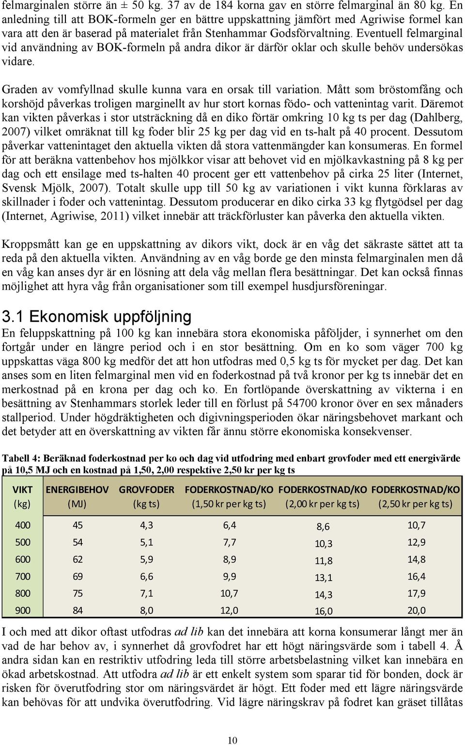 Eventuell felmarginal vid användning av BOK-formeln på andra dikor är därför oklar och skulle behöv undersökas vidare. Graden av vomfyllnad skulle kunna vara en orsak till variation.