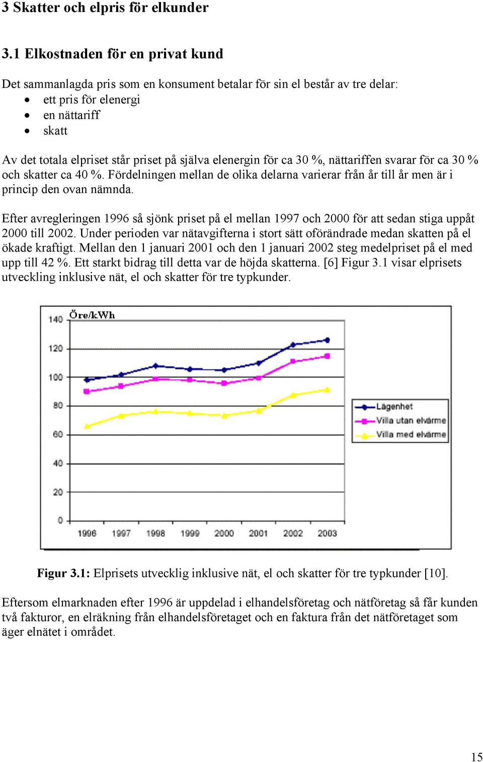 elenergin för ca 3 %, nättariffen svarar för ca 3 % och skatter ca 4 %. Fördelningen mellan de olika delarna varierar från år till år men är i princip den ovan nämnda.