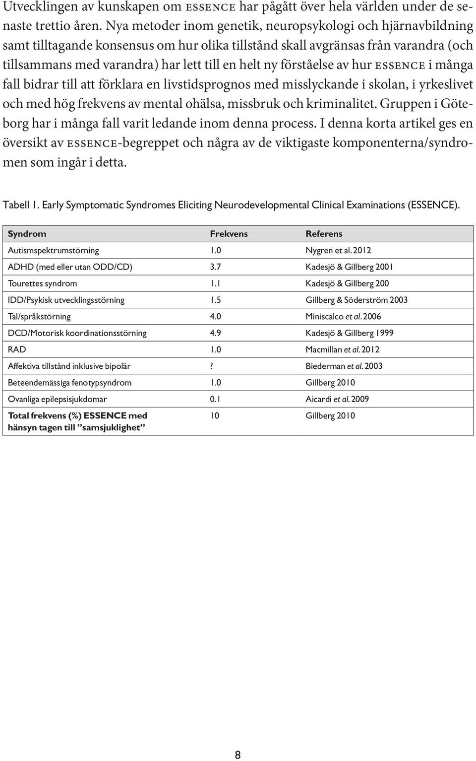 förståelse av hur essence i många fall bidrar till att förklara en livstidsprognos med misslyckande i skolan, i yrkeslivet och med hög frekvens av mental ohälsa, missbruk och kriminalitet.