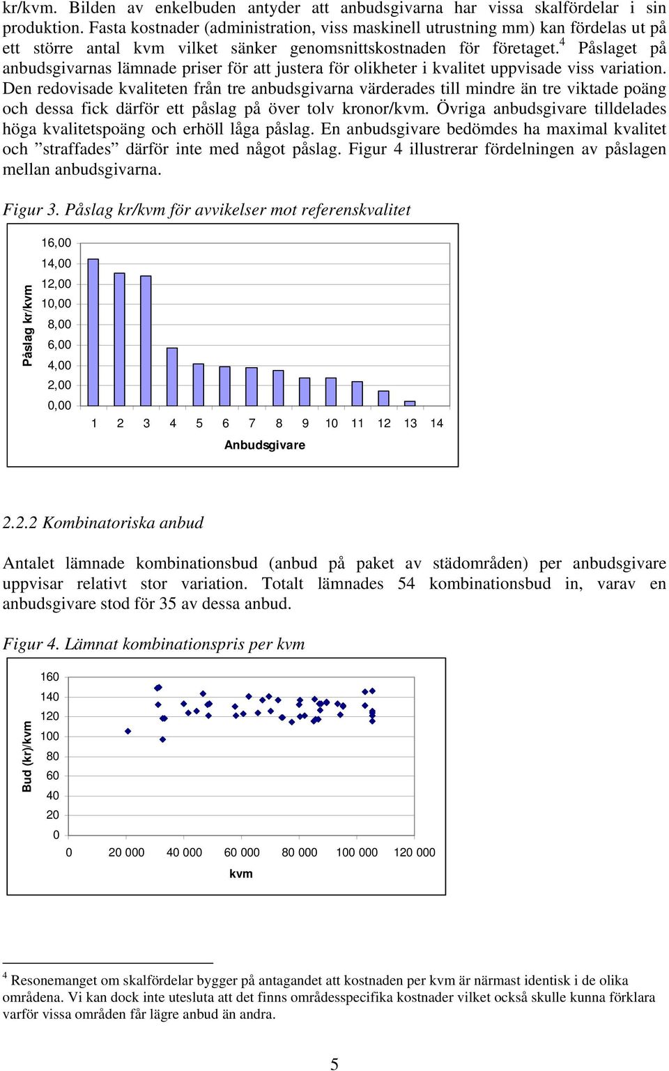 4 Påslaget på anbudsgivarnas lämnade priser för att justera för olikheter i kvalitet uppvisade viss variation.