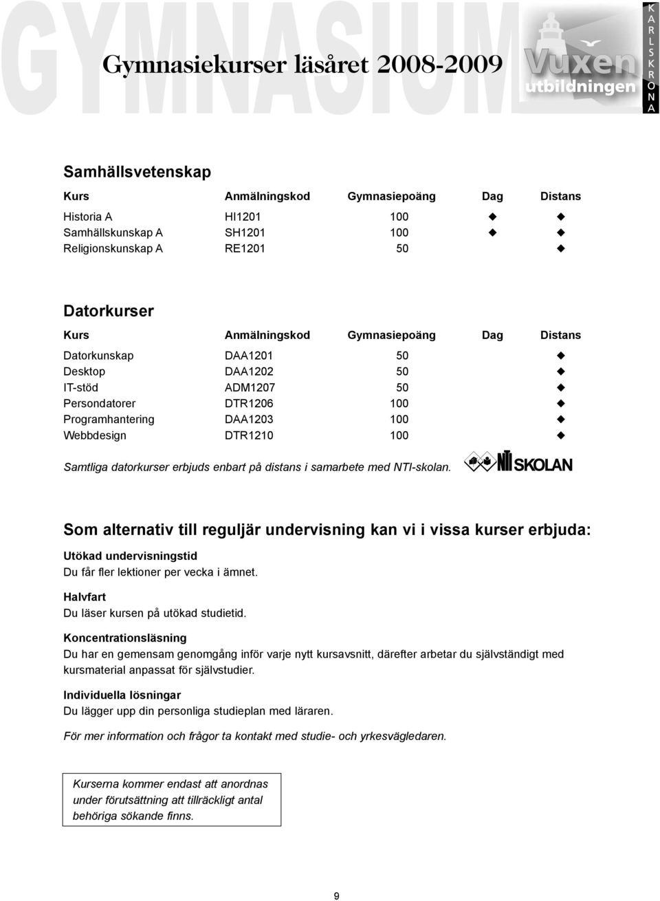 datorkurser erbjuds enbart på distans i samarbete med NTI-skolan.