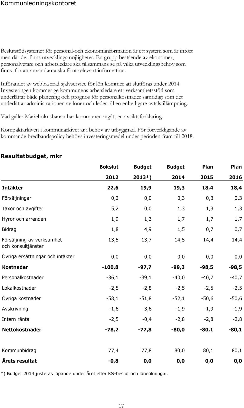 Införandet av webbaserad självservice för lön kommer att slutföras under 2014.