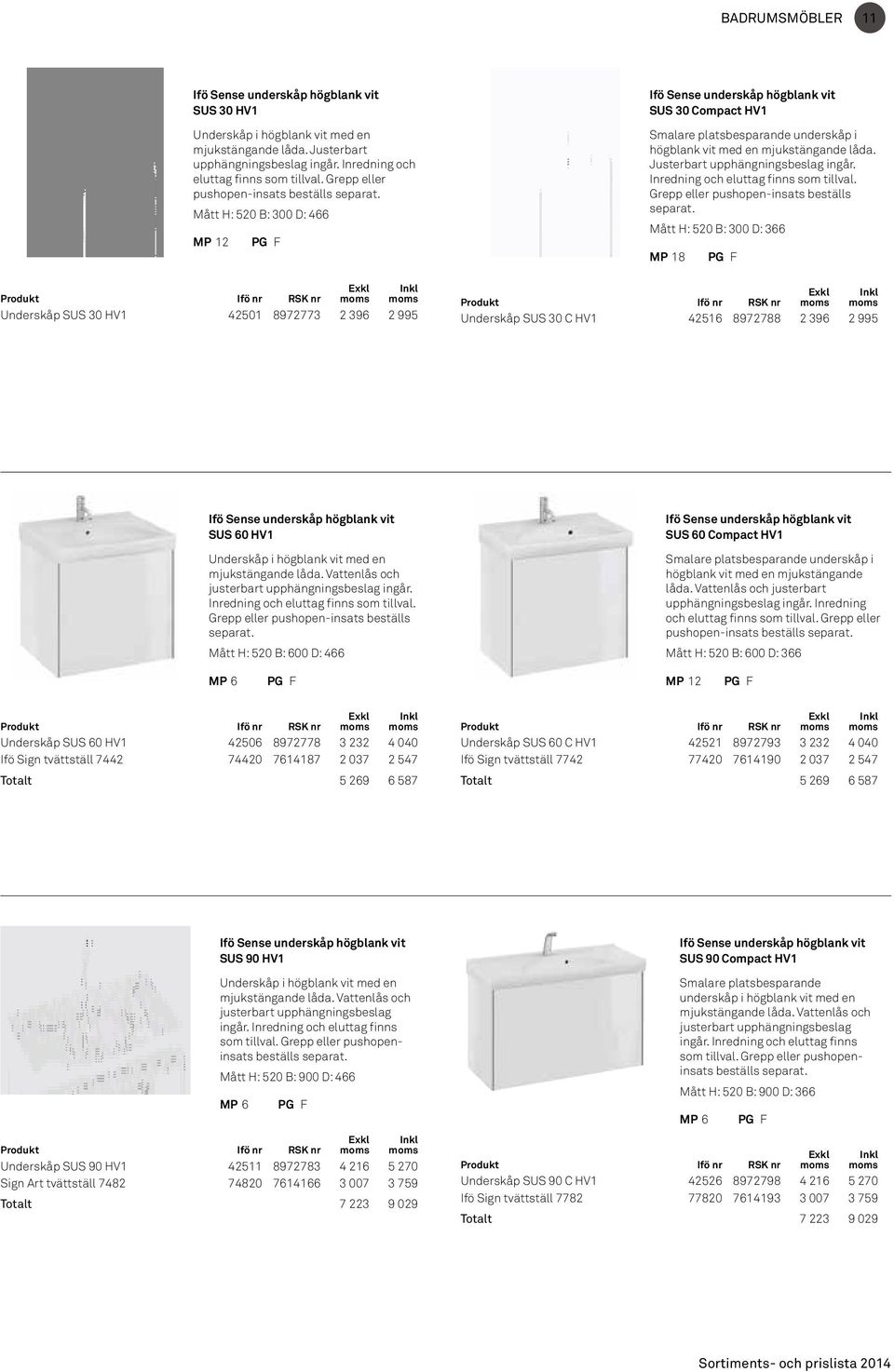 Mått H: 520 B: 300 D: 466 MP 12 Ifö Sense underskåp högblank vit SUS 30 Compact HV1 Smalare platsbesparande underskåp i högblank vit med en mjukstängande låda. Justerbart upphängningsbeslag ingår.