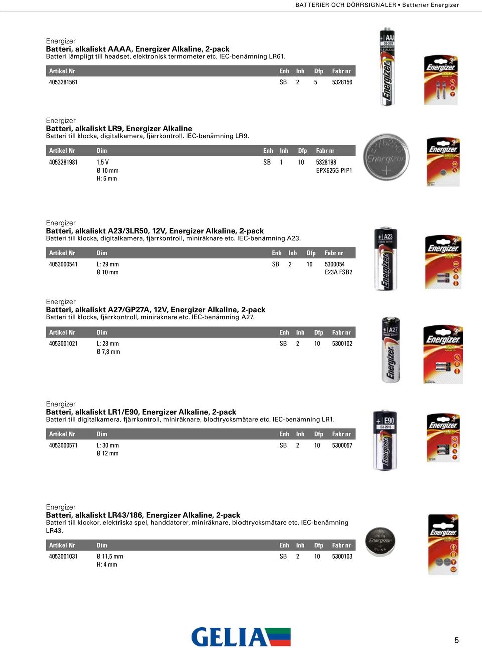 Batteri, alkaliskt LR9, Alkaline 4053281981 1,5 V Ø 10 mm H: 6 mm SB 1 10 5328198 EPX625G PIP1 Batteri, alkaliskt A23/3LR50, 12V, Alkaline, 2-pack Batteri till klocka, digitalkamera, fjärrkontroll,